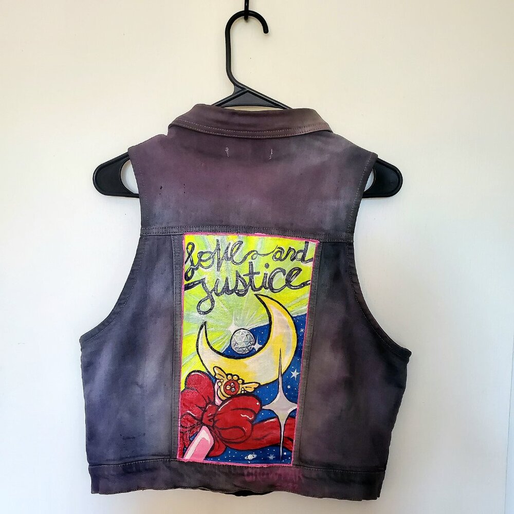 Custom Sailor Moon Battle Vest - Original Painting on Denim